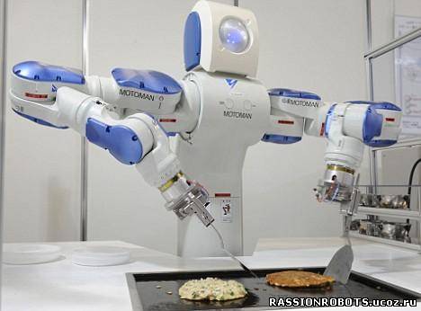 Промышленный робот Motoman готовит окономияки и собирает фотокамеру за 2 минуты